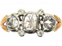 Georgian 9ct Gold, Three Stone Rose Diamond Ring with Rose Diamond Points