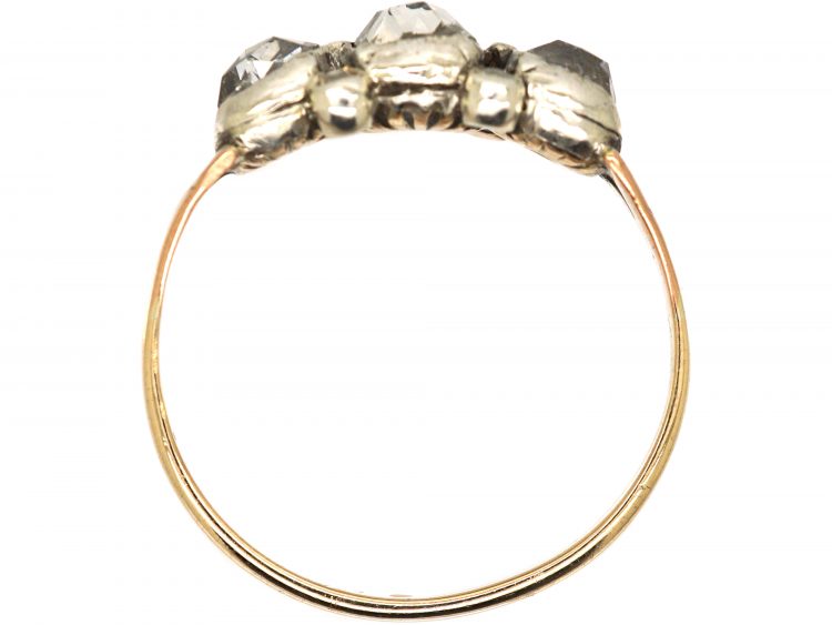 Georgian 9ct Gold, Three Stone Rose Diamond Ring with Rose Diamond Points