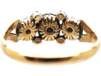 Georgian 9ct Gold, Three Stone Rose Diamond Ring with Rose Diamond Points