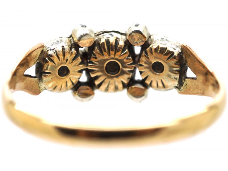 Georgian 9ct Gold, Three Stone Rose Diamond Ring with Rose Diamond Points