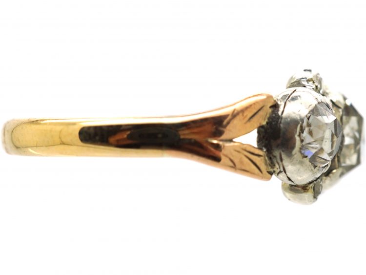 Georgian 9ct Gold, Three Stone Rose Diamond Ring with Rose Diamond Points