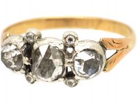 Georgian 9ct Gold, Three Stone Rose Diamond Ring with Rose Diamond Points