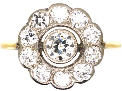 Edwardian 18ct Gold & Platinum, Diamond Cluster Ring