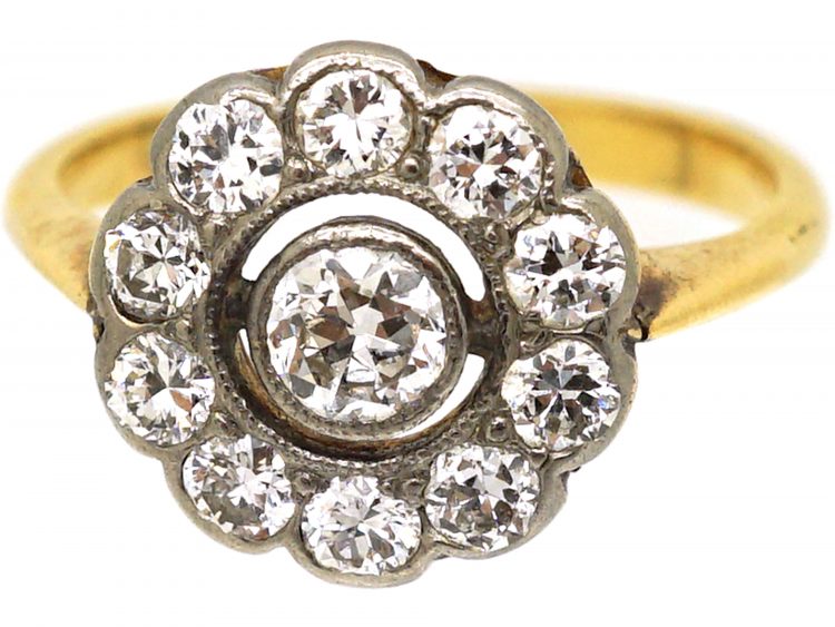 Edwardian 18ct Gold & Platinum, Diamond Cluster Ring