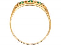 Victorian 18ct Gold, Emerald Three Stone Ring with Rose Diamonds In Between