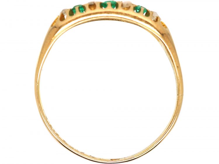 Victorian 18ct Gold, Emerald Three Stone Ring with Rose Diamonds In Between