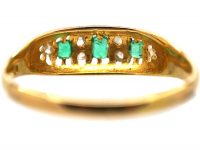 Victorian 18ct Gold, Emerald Three Stone Ring with Rose Diamonds In Between