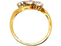 Edwardian 18ct Gold Three Stone Diamond Crossover Ring
