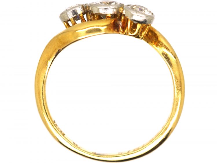 Edwardian 18ct Gold Three Stone Diamond Crossover Ring
