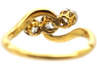 Edwardian 18ct Gold Three Stone Diamond Crossover Ring