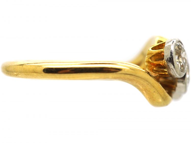 Edwardian 18ct Gold Three Stone Diamond Crossover Ring