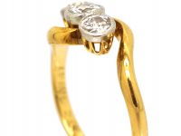Edwardian 18ct Gold Three Stone Diamond Crossover Ring