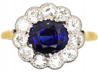 Edwardian 18ct Gold & Platinum, Sapphire & Diamond Oval Cluster Ring