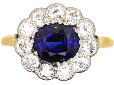Edwardian 18ct Gold & Platinum, Sapphire & Diamond Oval Cluster Ring