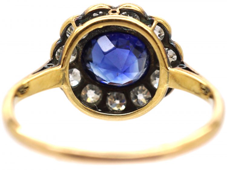 Edwardian 18ct Gold & Platinum, Sapphire & Diamond Oval Cluster Ring