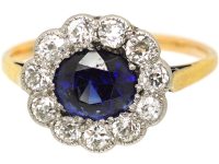 Edwardian 18ct Gold & Platinum, Sapphire & Diamond Oval Cluster Ring