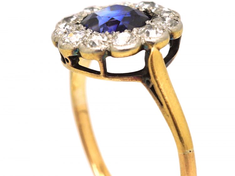 Edwardian 18ct Gold & Platinum, Sapphire & Diamond Oval Cluster Ring