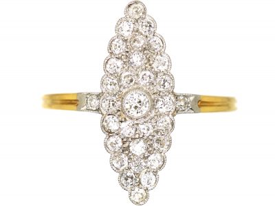 Edwardian 18ct Gold & Platinum Marquise Ring set with Diamonds