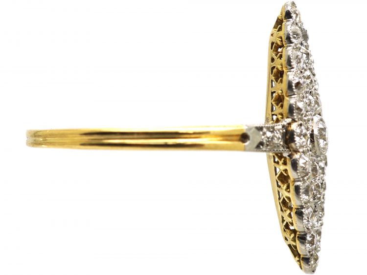 Edwardian 18ct Gold & Platinum Marquise Ring set with Diamonds