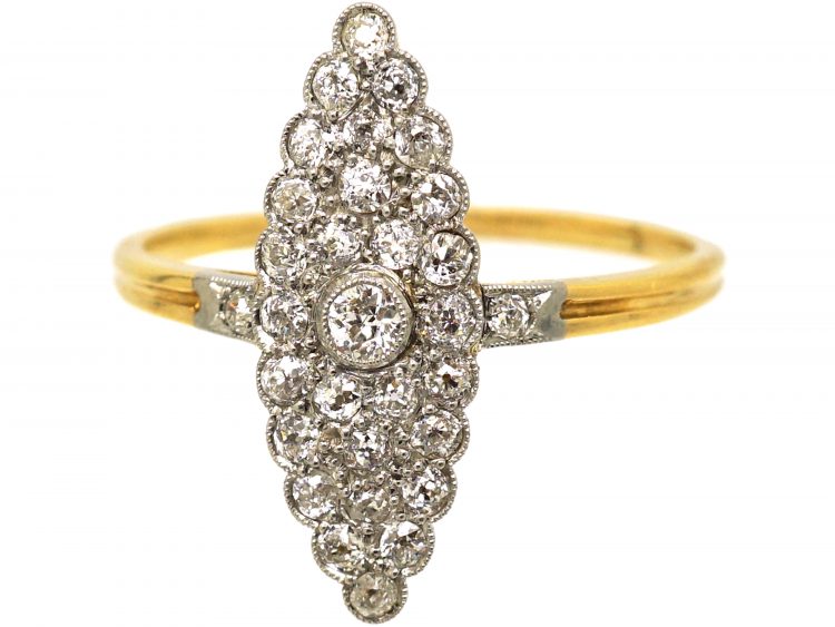 Edwardian 18ct Gold & Platinum Marquise Ring set with Diamonds