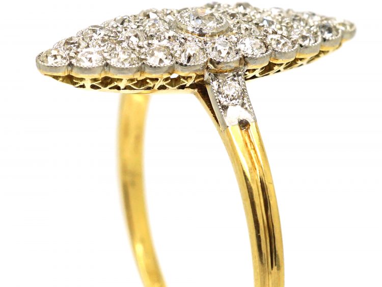 Edwardian 18ct Gold & Platinum Marquise Ring set with Diamonds
