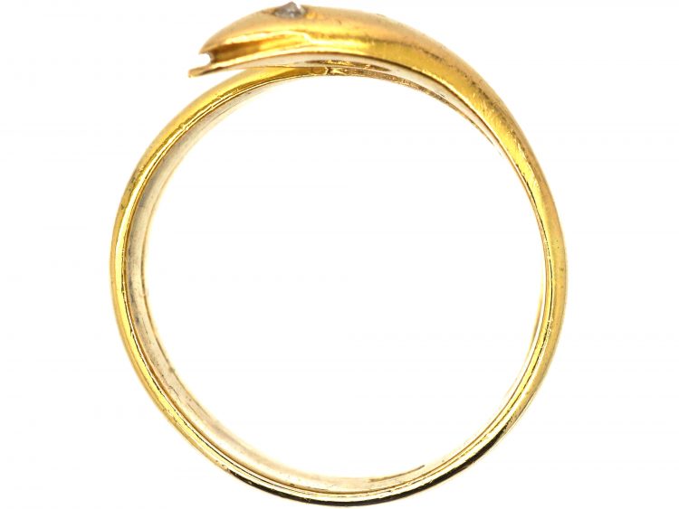 Victorian 18ct Gold Wide Snake Ring with Diamond Set Head & Eyes