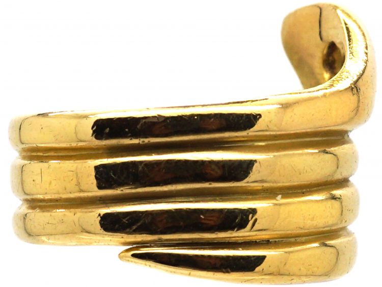 Victorian 18ct Gold Wide Snake Ring with Diamond Set Head & Eyes