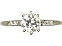 Art Deco 18ct White Gold, Diamond Solitaire Ring with Diamond Set Shoulders