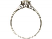 Art Deco 18ct White Gold, Diamond Solitaire Ring with Diamond Set Shoulders