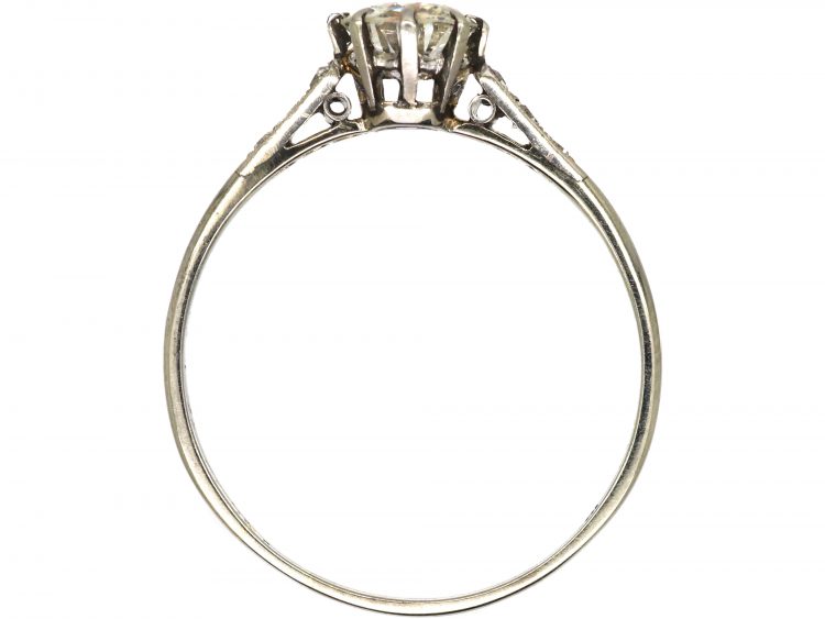 Art Deco 18ct White Gold, Diamond Solitaire Ring with Diamond Set Shoulders