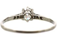 Art Deco 18ct White Gold, Diamond Solitaire Ring with Diamond Set Shoulders