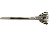 Art Deco 18ct White Gold, Diamond Solitaire Ring with Diamond Set Shoulders