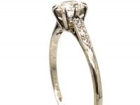 Art Deco 18ct White Gold, Diamond Solitaire Ring with Diamond Set Shoulders