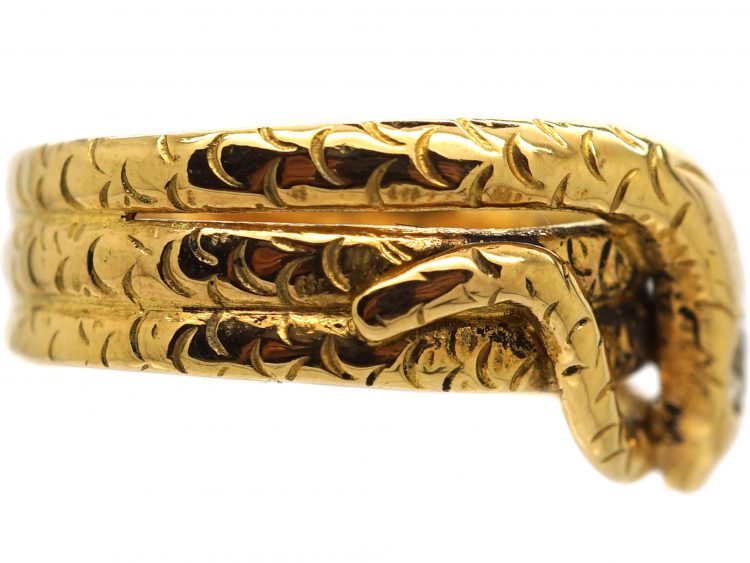 Victorian 18ct Gold Snake Ring with a Diamond set in to His Head