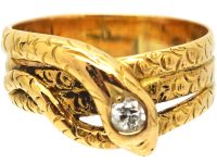 Victorian 18ct Gold Snake Ring with a Diamond set in to His Head