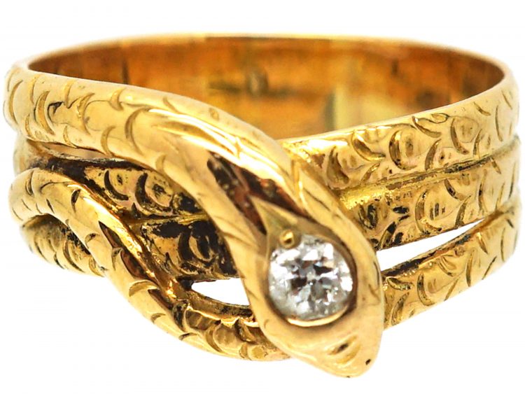 Victorian 18ct Gold Snake Ring with a Diamond set in to His Head