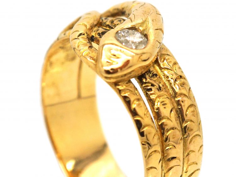 Victorian 18ct Gold Snake Ring with a Diamond set in to His Head