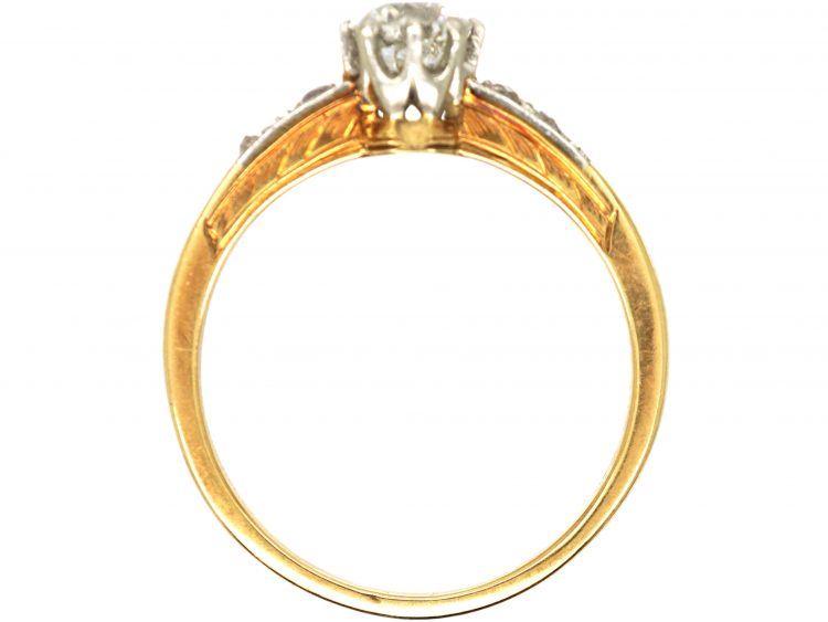Early 20th Century 14ct Gold & Platinum, Diamond Solitaire Ring with Diamond Set Shoulders