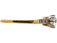 Early 20th Century 14ct Gold & Platinum, Diamond Solitaire Ring with Diamond Set Shoulders