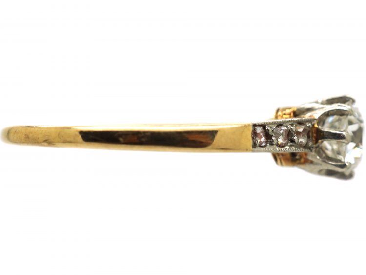Early 20th Century 14ct Gold & Platinum, Diamond Solitaire Ring with Diamond Set Shoulders