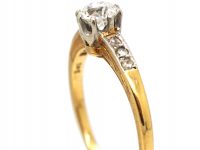 Early 20th Century 14ct Gold & Platinum, Diamond Solitaire Ring with Diamond Set Shoulders