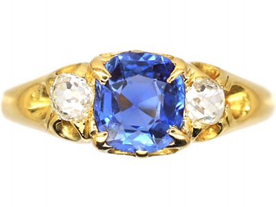 Victorian 18ct Gold, Sapphire & Diamond Three Stone Ring