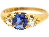 Victorian 18ct Gold, Sapphire & Diamond Three Stone Ring