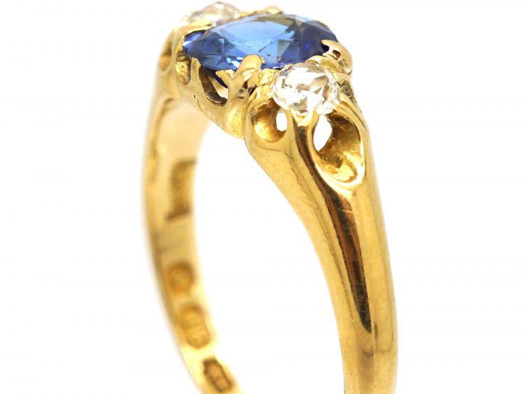 Victorian 18ct Gold, Sapphire & Diamond Three Stone Ring