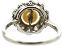 Edwardian 18ct White Gold, Natural Pearl & Diamond Cluster Ring
