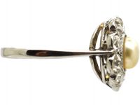 Edwardian 18ct White Gold, Natural Pearl & Diamond Cluster Ring