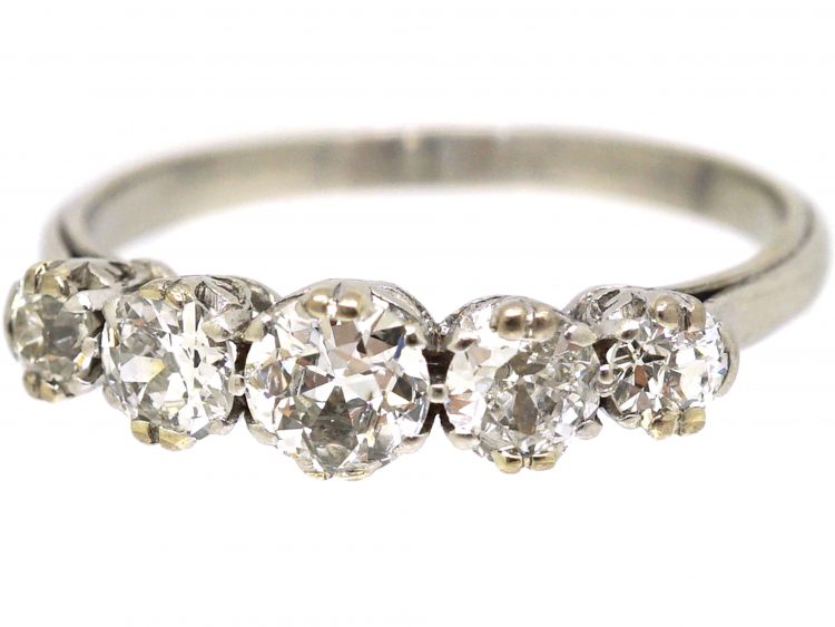 Edwardian Platinum, Five Stone Transition Cut Diamond Ring