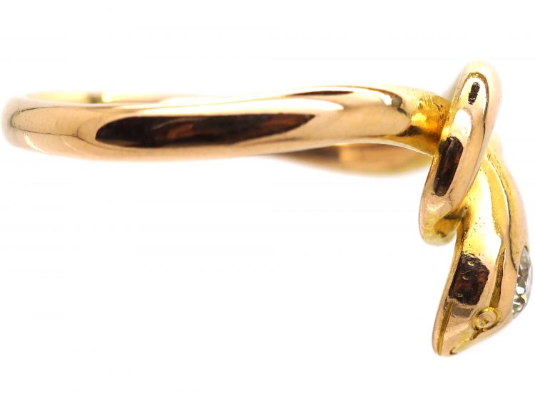 Edwardian 18ct Gold Snake Ring set with a Diamond in it's Head