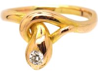 Edwardian 18ct Gold Snake Ring set with a Diamond in it's Head