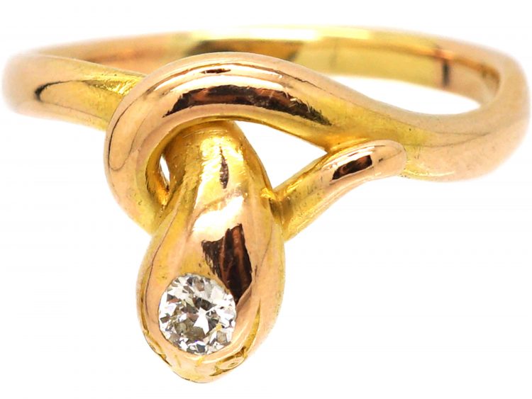 Edwardian 18ct Gold Snake Ring set with a Diamond in it's Head